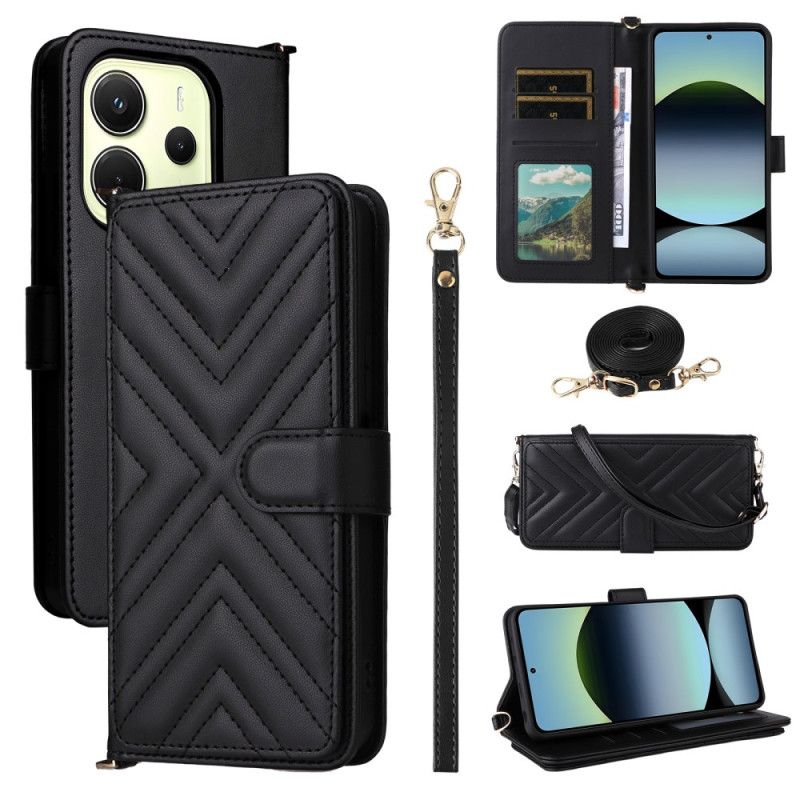 Folio Deksel Xiaomi Redmi Note 14 4g Premium Lommebok Med Stropp Og Skulderstropp