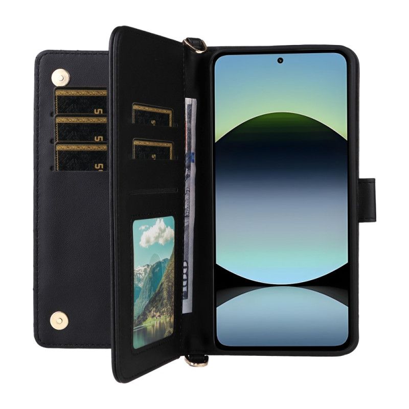 Folio Deksel Xiaomi Redmi Note 14 4g Premium Lommebok Med Stropp Og Skulderstropp