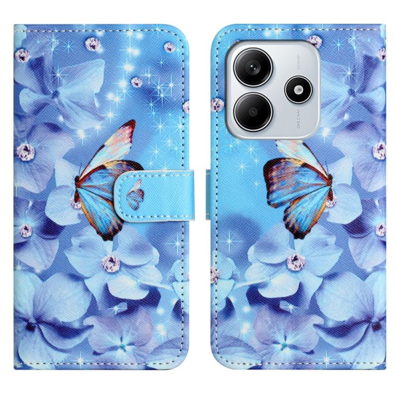 Folio Deksel Xiaomi Redmi Note 14 4g Sommerfugler Og Diamanter