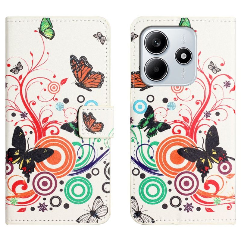 Folio Deksel Xiaomi Redmi Note 14 4g Sommerfugler På Hvit Bakgrunn Beskyttelse Deksel