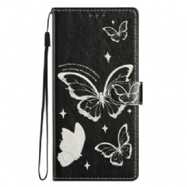 Folio Deksel Xiaomi Redmi Note 14 4g Svart-hvite Sommerfugler