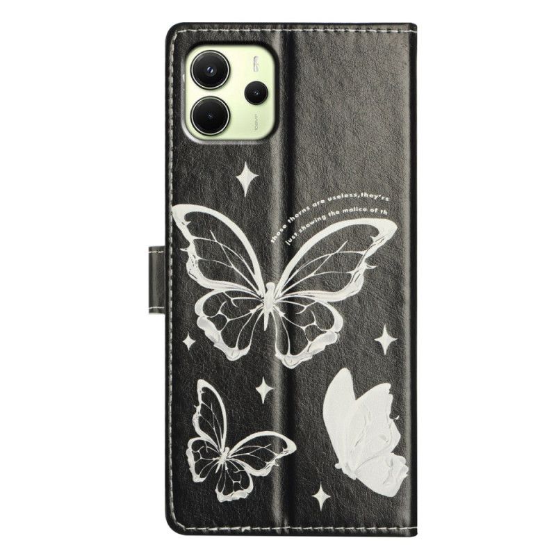 Folio Deksel Xiaomi Redmi Note 14 4g Svart-hvite Sommerfugler