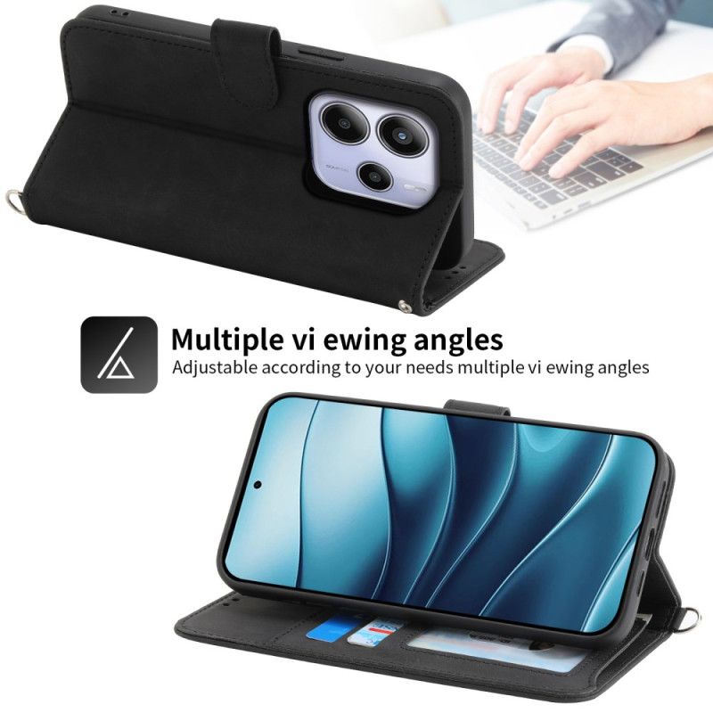 Lærdeksel Folio Deksel Xiaomi Redmi Note 14 4g Mobildeksel Blomstermønster Og Stropper