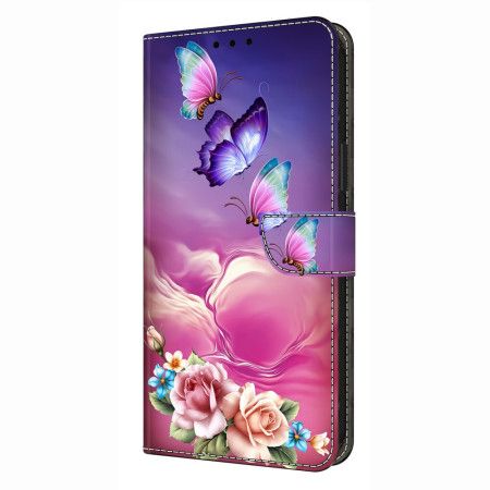 Lærdeksel Folio Deksel Xiaomi Redmi Note 14 4g Mobildeksel Blomstersommerfugler