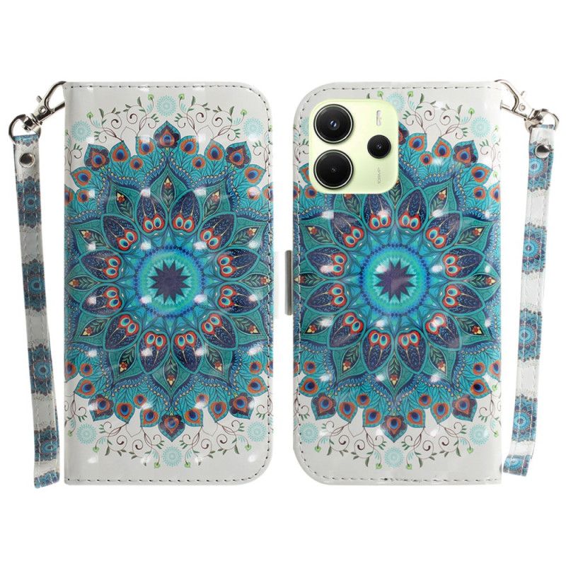 Lærdeksel Folio Deksel Xiaomi Redmi Note 14 4g Mobildeksel Grønn Mandala Med Stropp