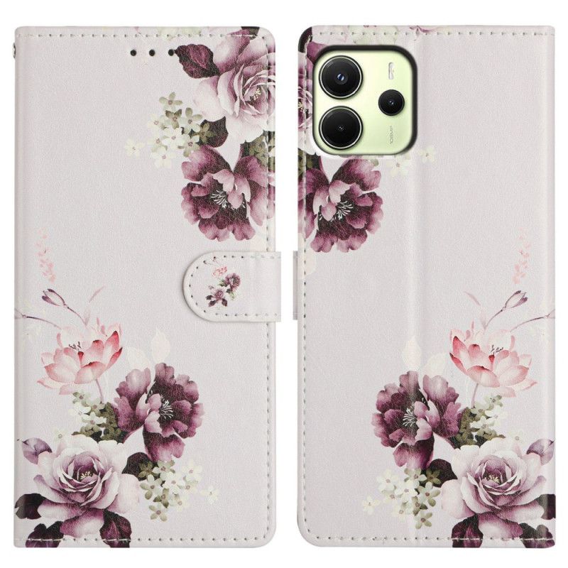 Lærdeksel Folio Deksel Xiaomi Redmi Note 14 4g Mobildeksel Lilla Blomster