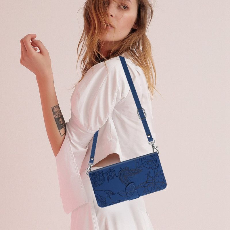 Lærdeksel Folio Deksel Xiaomi Redmi Note 14 4g Mobildeksel Skulderstropp Med Sommerfugltrykk