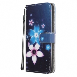 Folio Deksel Til Huawei P40 Lite E / Huawei Y7p Med Kjede Lunar Strap Flowers