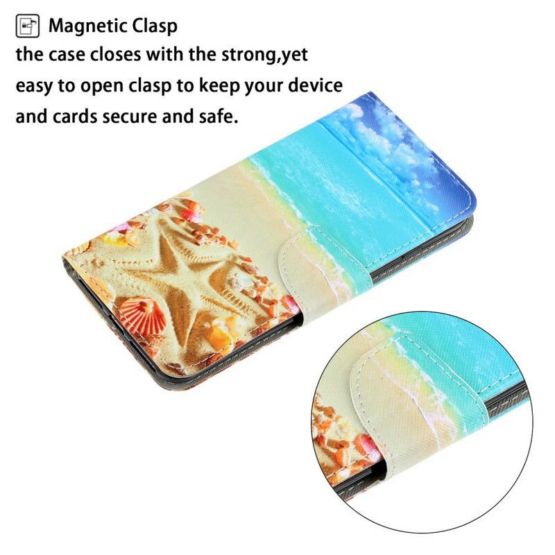 Folio Deksel Til Huawei P40 Lite E / Huawei Y7p Med Kjede Thong Beach