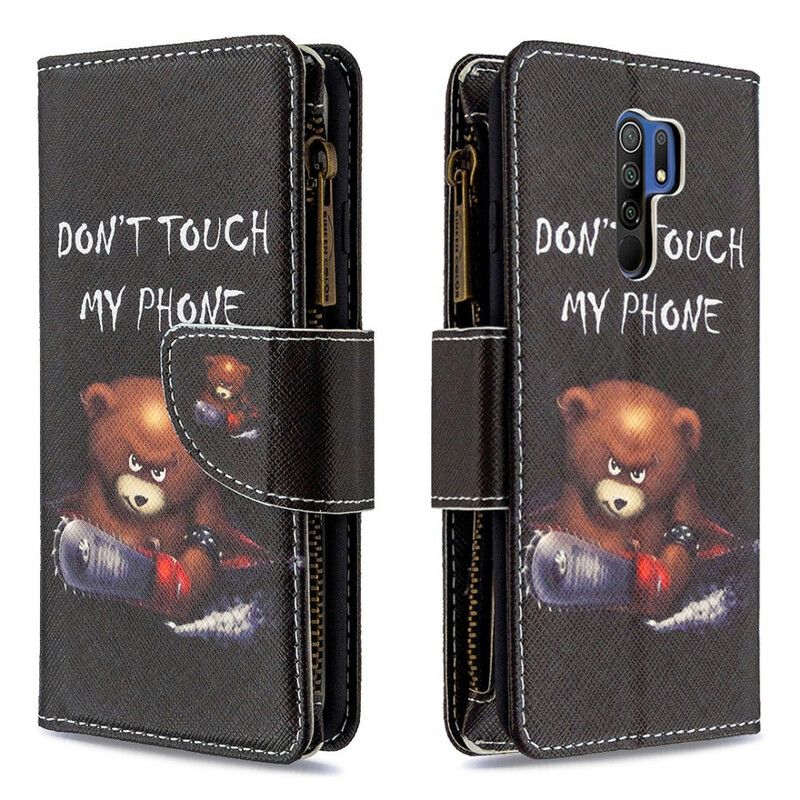 Folio Deksel Til Xiaomi Redmi 9 Bear Glidelåslomme