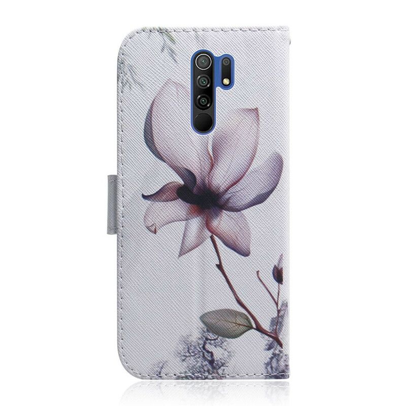 Folio Deksel Til Xiaomi Redmi 9 Gammel Roseblomst