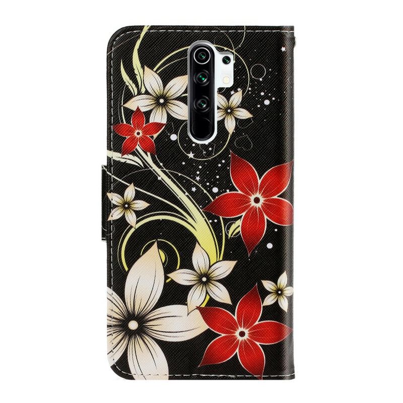 Folio Deksel Til Xiaomi Redmi 9 Med Kjede Fargerike Stroppblomster