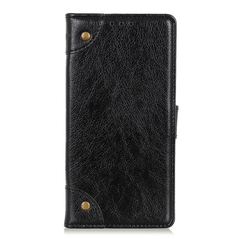 Folio Deksel Til Xiaomi Redmi 9 Vintage Nagler Nappa Skinnstil