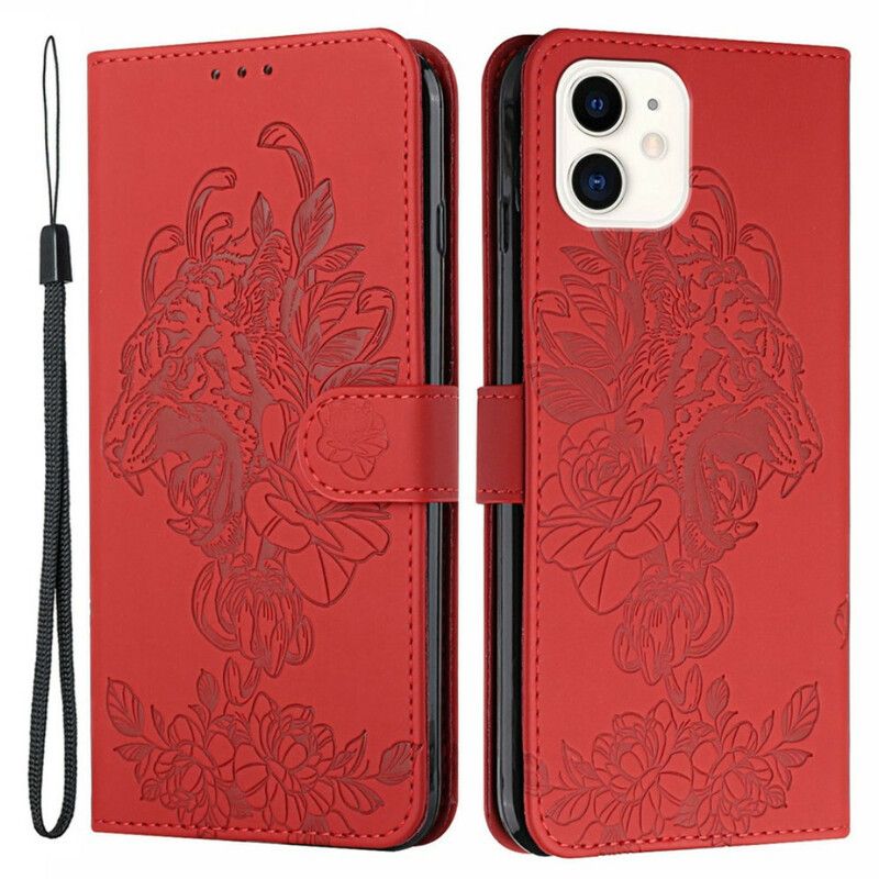 Folio Deksel Til iPhone 12 Mini Med Kjede Barokk Strappy Tiger