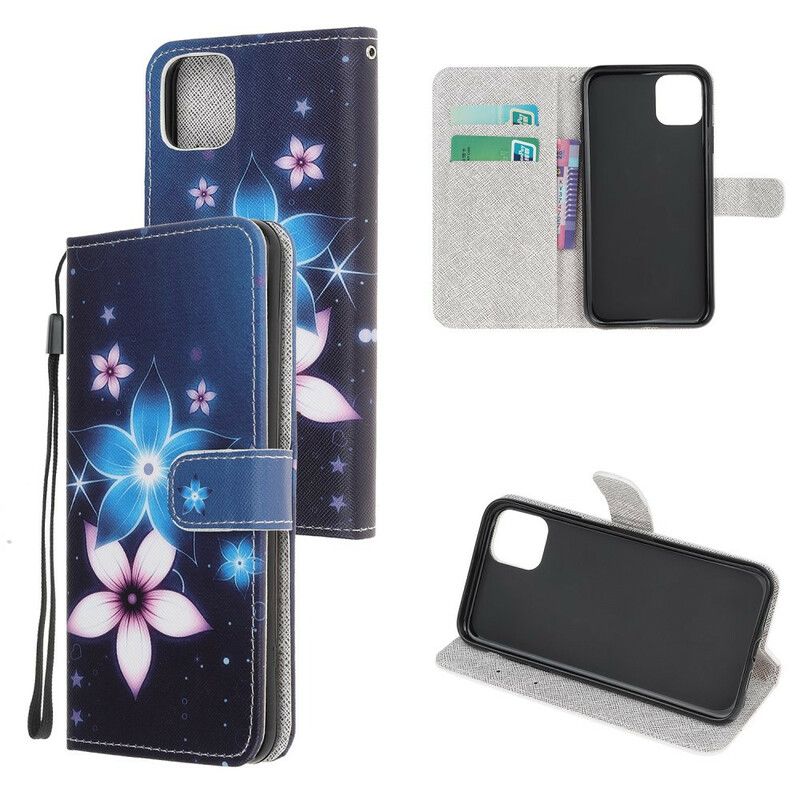 Folio Deksel Til iPhone 12 Mini Med Kjede Lunar Strap Blomster
