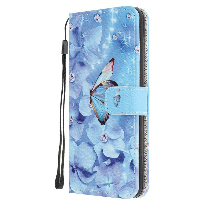Folio Deksel Til iPhone 12 Mini Med Kjede Stopp Diamantsommerfugler
