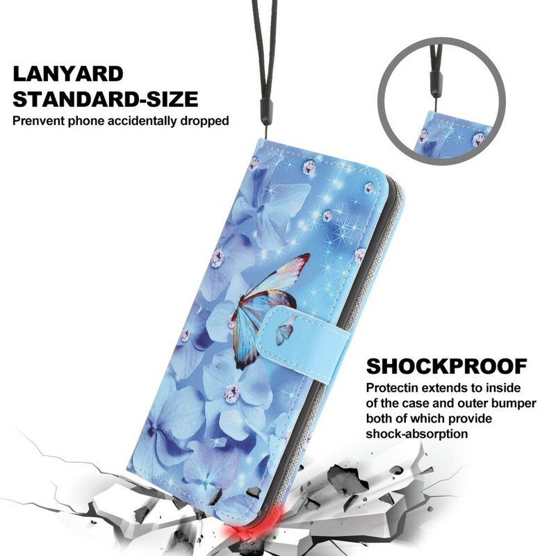 Folio Deksel Til iPhone 12 Mini Med Kjede Stopp Diamantsommerfugler