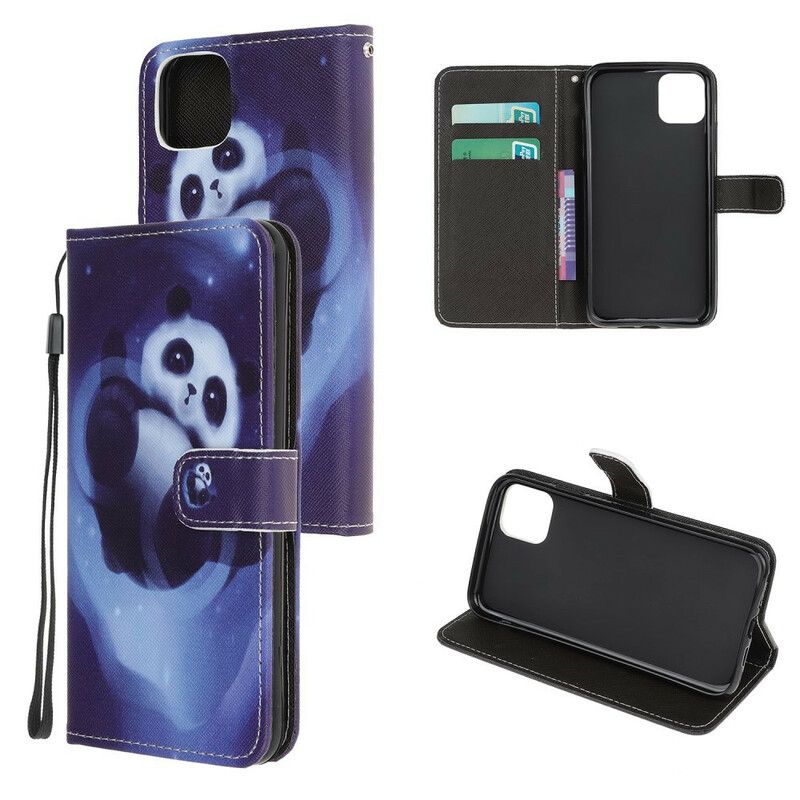 Lærdeksel Til iPhone 12 Mini Med Kjede Thong Space Panda