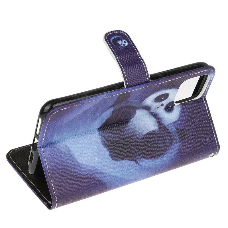 Lærdeksel Til iPhone 12 Mini Med Kjede Thong Space Panda