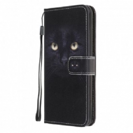 Folio Deksel Til Samsung Galaxy A22 5G Med Kjede Sorte Katteøyne Med Stropp