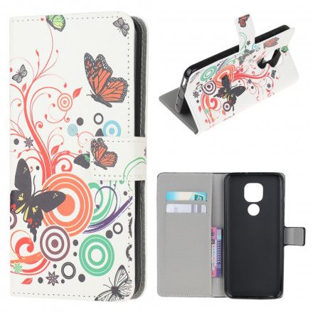 Lærdeksel Til Moto G9 Play Sommerfugler Og Blomster