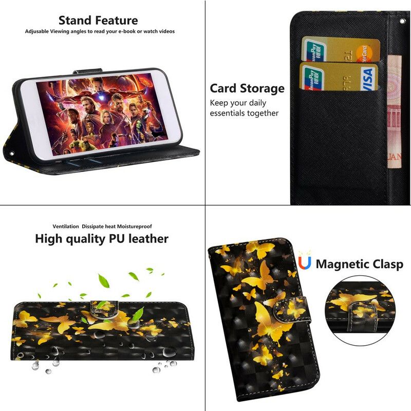 Lærdeksel Til OnePlus 7T Gule Sommerfugler