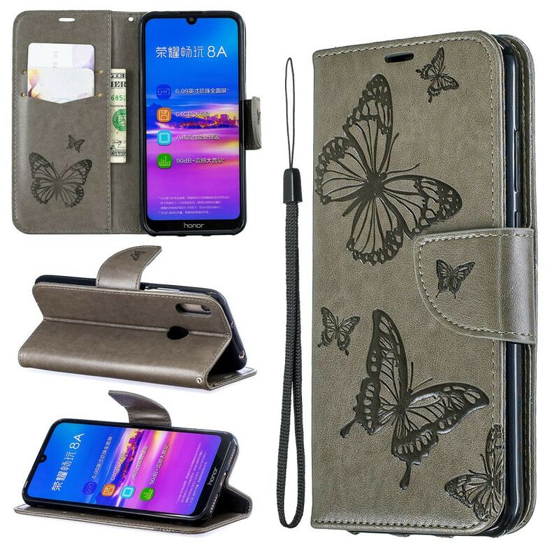 Folio Deksel Til Huawei Y6 2019 / Honor 8A Lærdeksel Sommerfugler Og Skråklaff