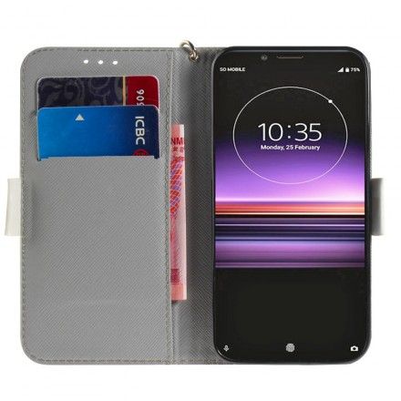 Folio Deksel Til Sony Xperia 1 Med Kjede Thong Blomstergren