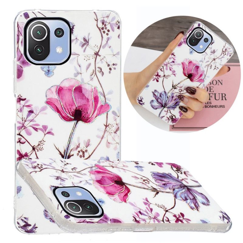 Deksel Til Xiaomi Mi 11 Lite 5G NE / Mi 11 Lite 4G / 5G Marmorerte Blomster