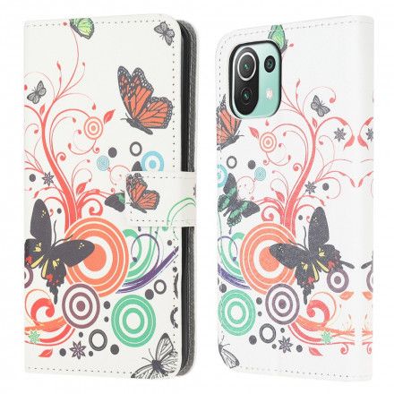 Folio Deksel Til Xiaomi Mi 11 Lite 5G NE / Mi 11 Lite 4G / 5G Sommerfugler Og Blomster