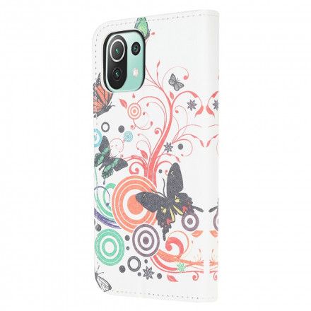 Folio Deksel Til Xiaomi Mi 11 Lite 5G NE / Mi 11 Lite 4G / 5G Sommerfugler Og Blomster