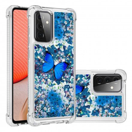 Deksel Til Samsung Galaxy A72 4G / 5G Blå Glittersommerfugler