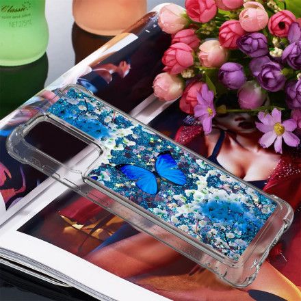 Deksel Til Samsung Galaxy A72 4G / 5G Blå Glittersommerfugler