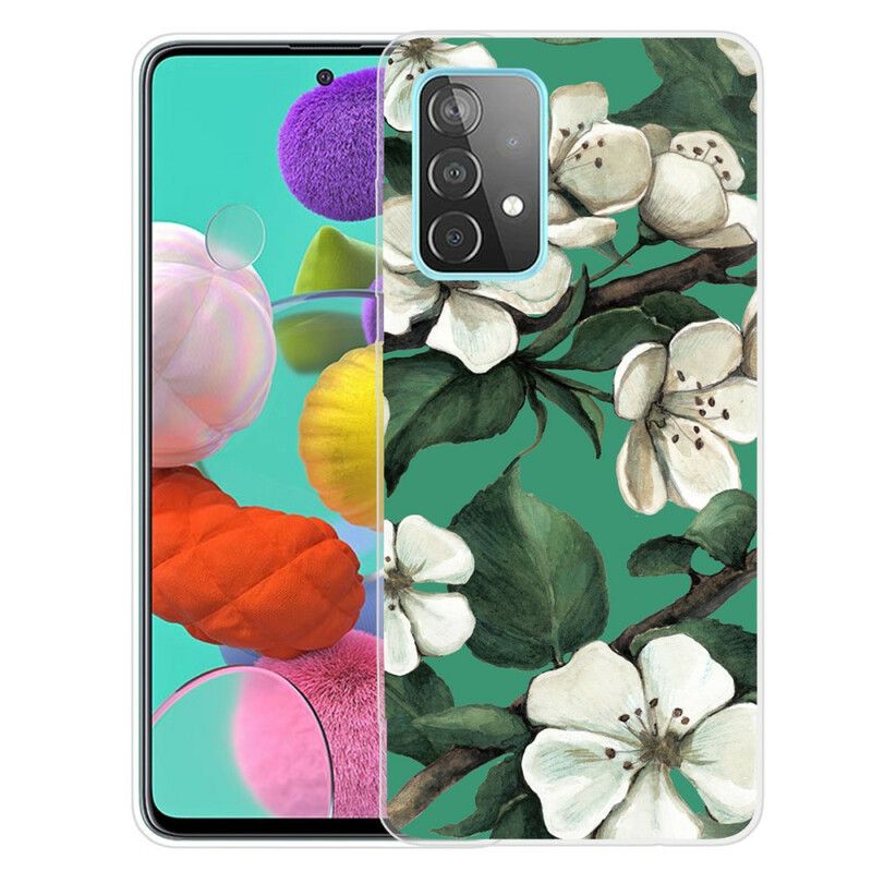 Deksel Til Samsung Galaxy A72 4G / 5G Hvite Malte Blomster