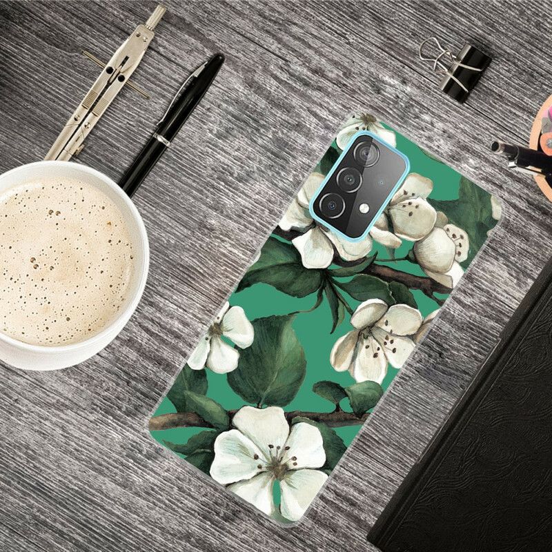 Deksel Til Samsung Galaxy A72 4G / 5G Hvite Malte Blomster