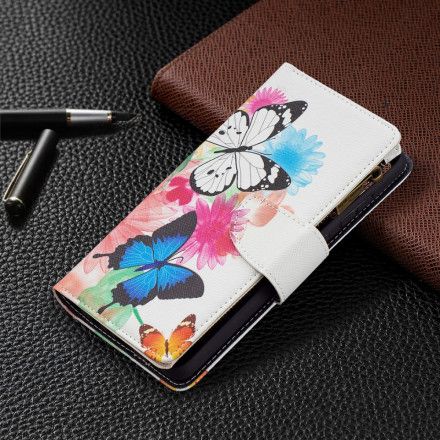 Folio Deksel Til Samsung Galaxy A72 4G / 5G Lomme Med Glidelås For Sommerfugler