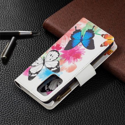 Folio Deksel Til Samsung Galaxy A72 4G / 5G Lomme Med Glidelås For Sommerfugler