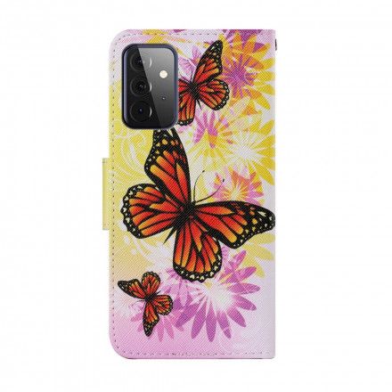 Folio Deksel Til Samsung Galaxy A72 4G / 5G Sommerfugler Og Sommerblomster