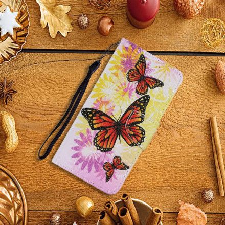 Folio Deksel Til Samsung Galaxy A72 4G / 5G Sommerfugler Og Sommerblomster