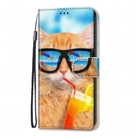 Folio Deksel Til Samsung Galaxy M53 5G Med Kjede Thong Star Cat