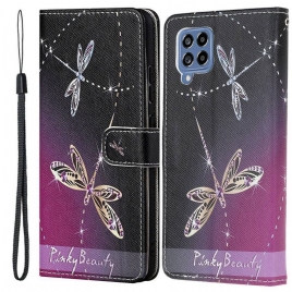 Lærdeksel Til Samsung Galaxy M53 5G Med Kjede Thong Dragonflies