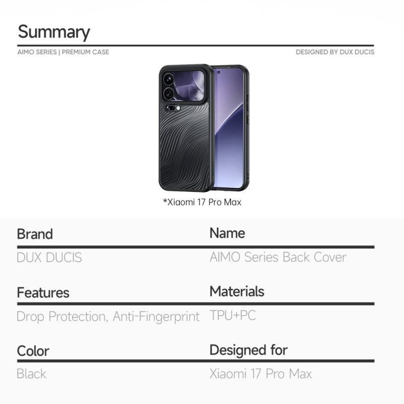 Deksel Til Xiaomi 17 Pro Max Aimo-serien Dux Ducis