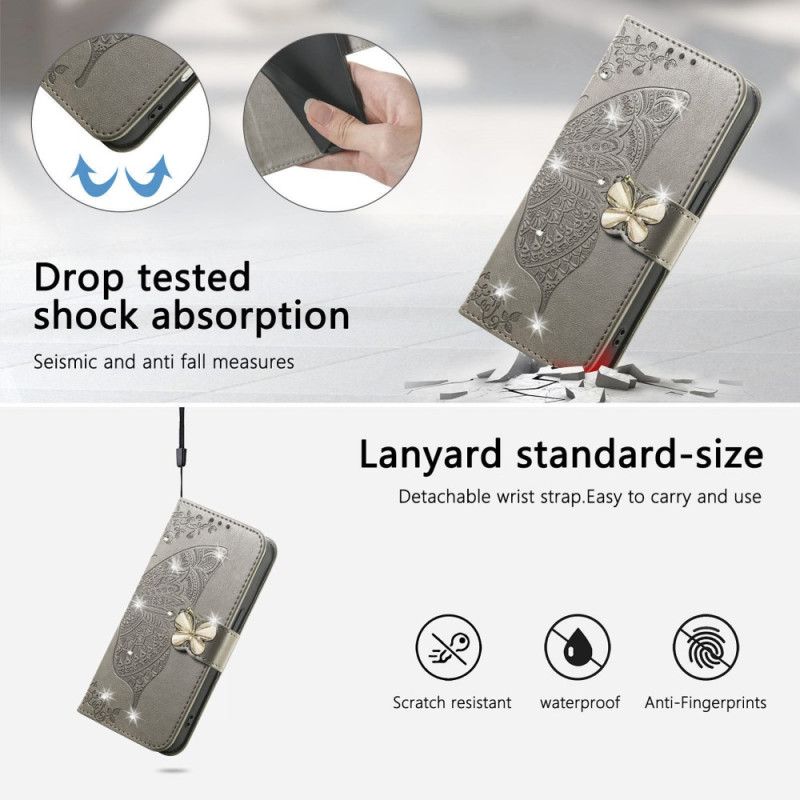 Folio Deksel Xiaomi 17 Pro Max Sommerfugl Og Strass Beskyttelse Deksel