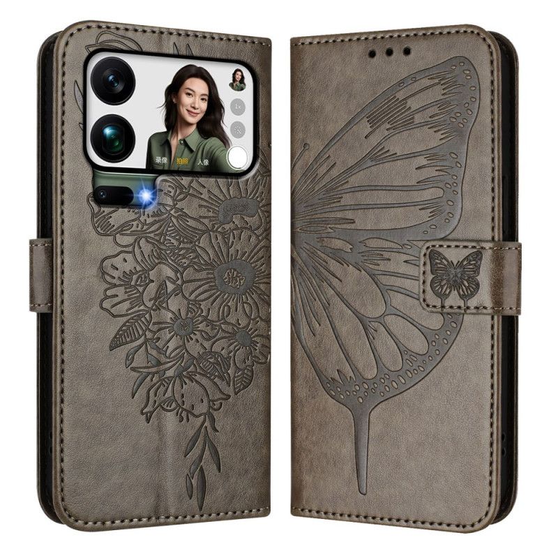 Folio Deksel Xiaomi 17 Pro Max Sommerfugldesign Med Snor Beskyttelse Deksel