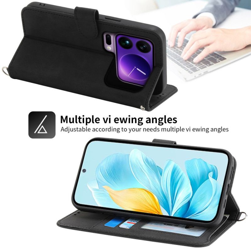 Lærdeksel Folio Deksel Xiaomi 17 Pro Max Mobildeksel Blonde Med Stropp Og Skulderstropp