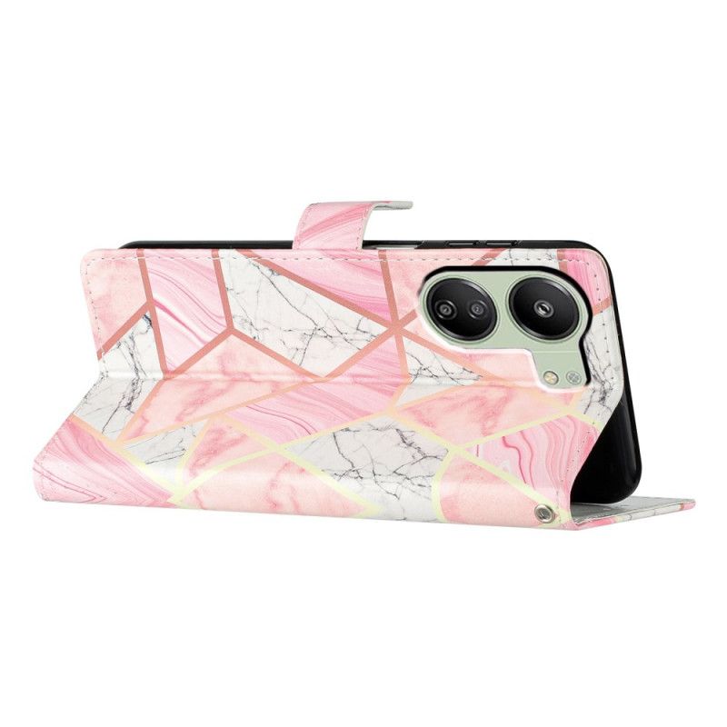 Folio Deksel Til Poco C65 Rosa Marmor Med Stropp