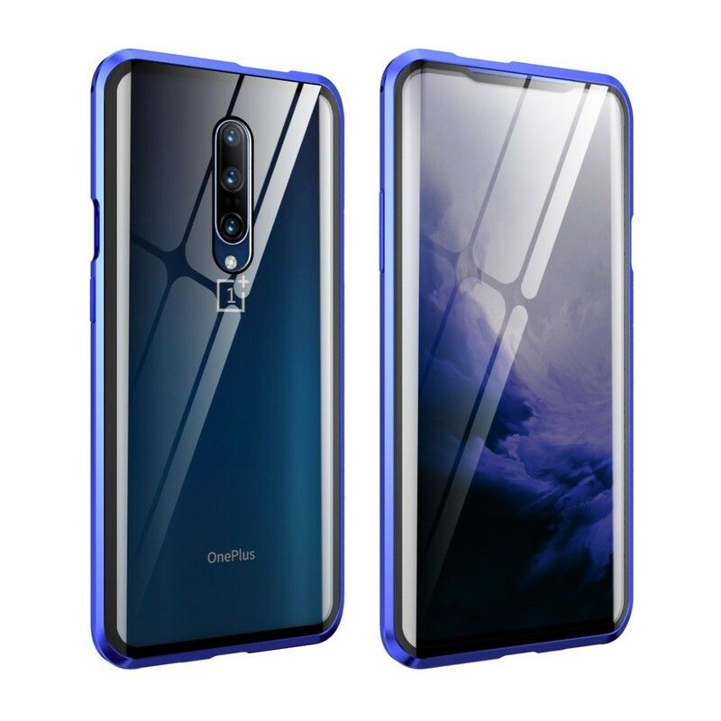 Folio Deksel Til OnePlus 7 Pro Herdet Glass Og Metallkanter