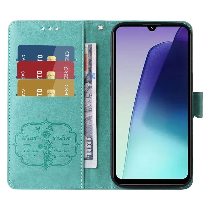 Folio Deksel Poco C75 Blomster Og Sommerfugler Med Snor Beskyttelse Deksel