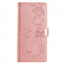 Folio Deksel Poco C75 Sommerfugl- Og Blomstermønster Beskyttelse Deksel