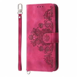 Folio Deksel Til Poco C75 Blonder I Semsket Skinneffekt Med Stropp Og Skulderstropp